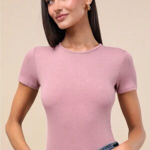 Lulus Kinship Mauve Ribbed Bodysuit